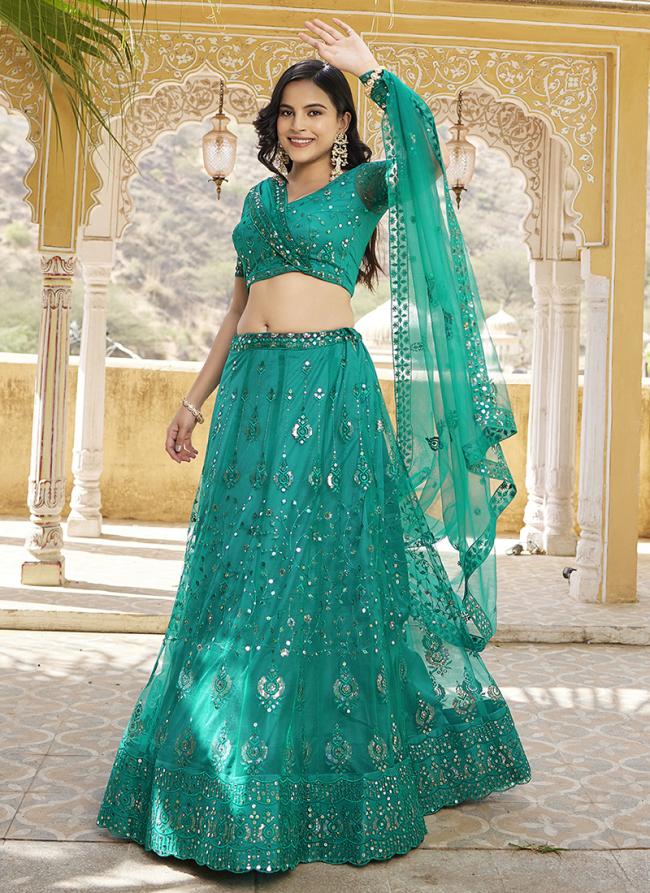 Net Rama Blue  Wedding Wear Embroidery Sequence Work Lehenga Choli